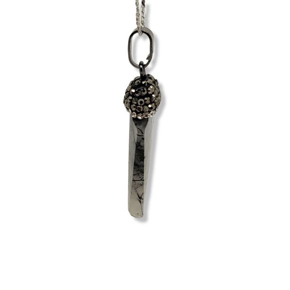 Rutilated Quartz Pointing Stone Arrow Gunmetal White Crystal accents Pendant 24" - Picture 4 of 6